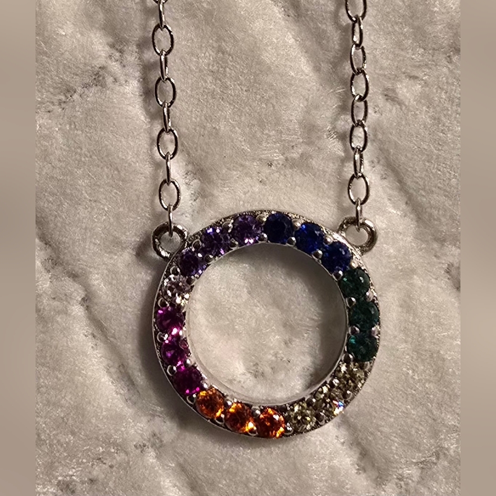 Silver LGBTQ Pride Petite Circle Rainbow Necklace
